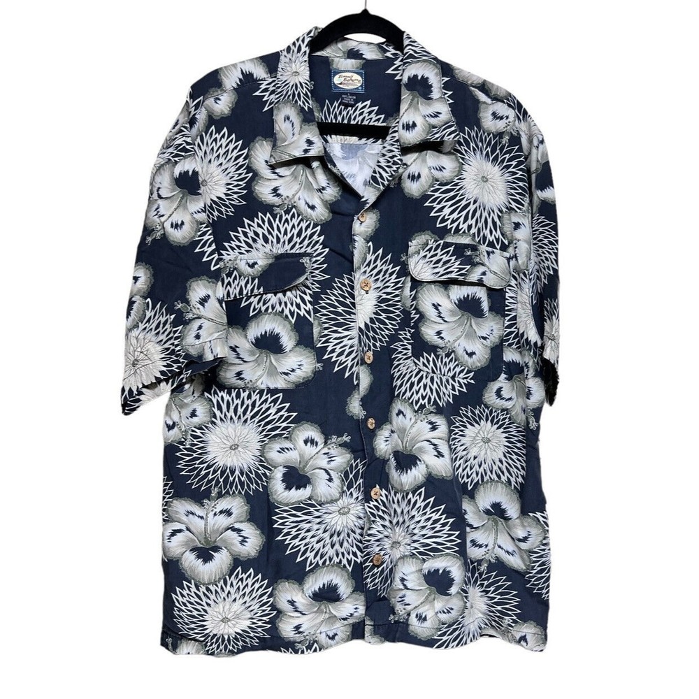 Tommy Bahama 100% Rayon Blue Floral Print Short Sleeve Shirt Men's Size Large